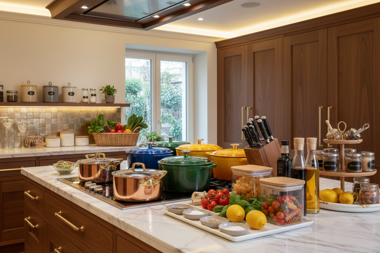 Cuisine luxueuse avec accessoires élégants